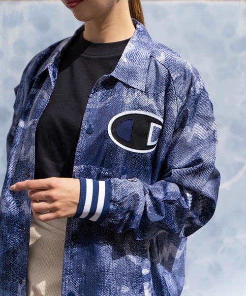 Champion(チャンピオン)の「【T18】【Champion/チャンピオン】 SATIN COACHES JACKET RIBBED CUFF PRINT(ミリタリージャケット・レディース・ブラック/ネイビー・SMALL/LARGE/MEDIUM)」の9枚目の写真