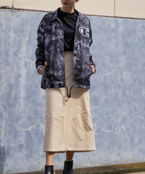 Champion(チャンピオン)の「【T18】【Champion/チャンピオン】 SATIN COACHES JACKET RIBBED CUFF PRINT(ミリタリージャケット・レディース・ブラック/ネイビー・SMALL/LARGE/MEDIUM)」の16枚目の写真