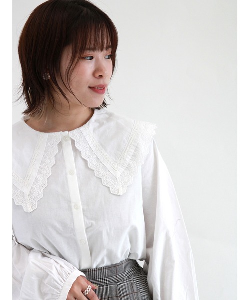 ehka sopo（エヘカソポ）の「【カタログ掲載アイテム】無地/チェックアソートビッグ襟ブラウス（シャツ/ブラウス・レディース・ブラック/ブラウン/オフホワイト/グリーン・ﾌﾘ-）」の11枚目の写真