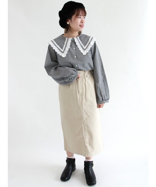 ehka sopo（エヘカソポ）の「【カタログ掲載アイテム】無地/チェックアソートビッグ襟ブラウス（シャツ/ブラウス・レディース・ブラック/ブラウン/オフホワイト/グリーン・ﾌﾘ-）」の16枚目の写真