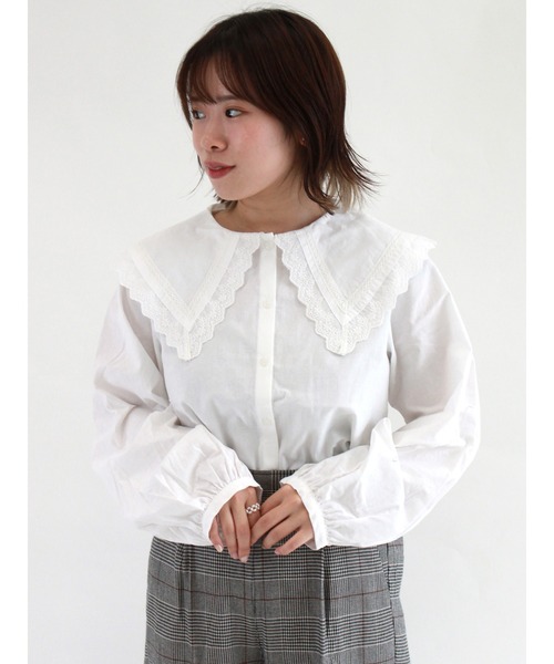 ehka sopo（エヘカソポ）の「【カタログ掲載アイテム】無地/チェックアソートビッグ襟ブラウス（シャツ/ブラウス・レディース・ブラック/ブラウン/オフホワイト/グリーン・ﾌﾘ-）」の15枚目の写真