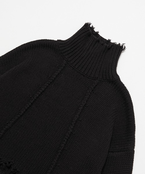 WHO'S WHO gallery（フーズフーギャラリー）の「ダメージハイネックニット（ニット/セーター・レディース・オフホワイト/ブラック/グリーン/ブルー/マスタード・FREE）」の9枚目の写真