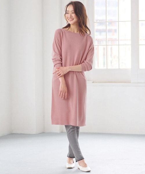 おうちで洗える ニットチュニックワンピース