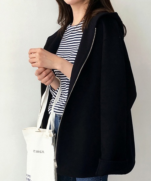 FRP（エフアールピー）の「YUGA　フード付きルーズシルエット　ショートコート（ブルゾン・レディース・ブラック/オートミール・XL/L/M）」の3枚目の写真