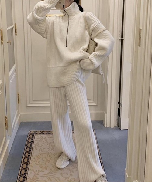 SMILE ORCHID(スマイルオーキッド)の「ハーフジップニット(ニット/セーター・レディース・ホワイト/ブラック・FREE)」の4枚目の写真