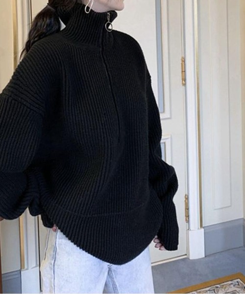 SMILE ORCHID(スマイルオーキッド)の「ハーフジップニット(ニット/セーター・レディース・ホワイト/ブラック・FREE)」の8枚目の写真