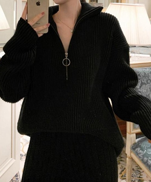 SMILE ORCHID(スマイルオーキッド)の「ハーフジップニット(ニット/セーター・レディース・ホワイト/ブラック・FREE)」の9枚目の写真