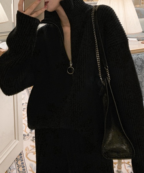 SMILE ORCHID(スマイルオーキッド)の「ハーフジップニット(ニット/セーター・レディース・ホワイト/ブラック・FREE)」の10枚目の写真