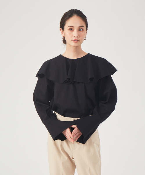 qualite（カリテ）の「【2way】コットンローンラッフルブラウス（シャツ/ブラウス・レディース・オフホワイト/キャメル/ブラック・フリー）」の6枚目の写真