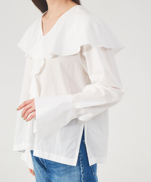 qualite（カリテ）の「【2way】コットンローンラッフルブラウス（シャツ/ブラウス・レディース・オフホワイト/キャメル/ブラック・フリー）」の19枚目の写真