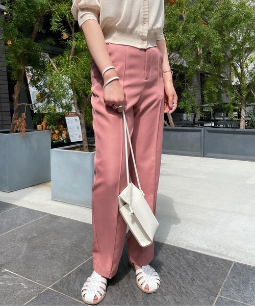 StyleSea（スタイルシー）の「センタータックストレートパンツ（スラックス・レディース・ベージュ/パープル/ライム/グレイッシュベージュ/ライトアッシュグレー/コーラルピンク・MEDIUM）」の18枚目の写真