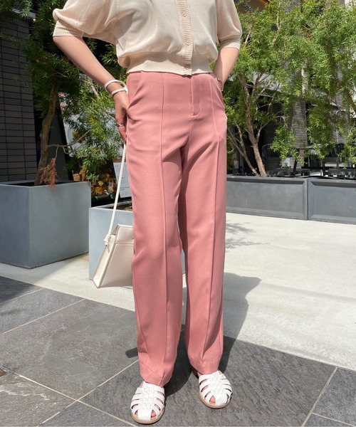 StyleSea（スタイルシー）の「センタータックストレートパンツ（スラックス・レディース・ベージュ/パープル/ライム/グレイッシュベージュ/ライトアッシュグレー/コーラルピンク・MEDIUM）」の10枚目の写真