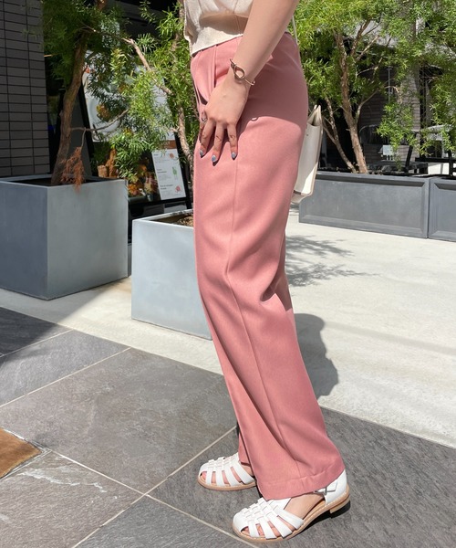 StyleSea（スタイルシー）の「センタータックストレートパンツ（スラックス・レディース・ベージュ/パープル/ライム/グレイッシュベージュ/ライトアッシュグレー/コーラルピンク・MEDIUM）」の14枚目の写真