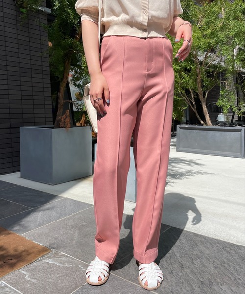 StyleSea（スタイルシー）の「センタータックストレートパンツ（スラックス・レディース・ベージュ/パープル/ライム/グレイッシュベージュ/ライトアッシュグレー/コーラルピンク・MEDIUM）」の15枚目の写真