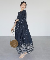 CRAFT STANDARD BOUTIQUE | 【インドコットン混】花柄パネルティアードワンピース　＊◆(ワンピース)