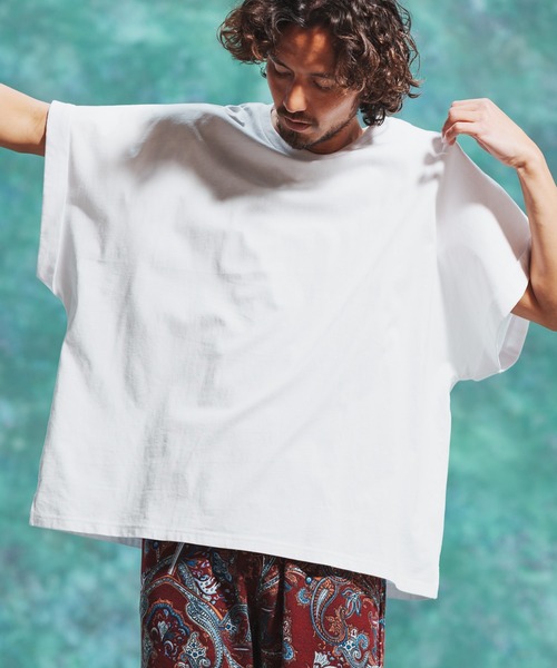 Jih Nunc（ジーヌンク）の「mt7711-ロールアップノースリーブワイドシルエットカットソー（Tシャツ/カットソー・メンズ・オレンジ/ブラック/ホワイト・M/S/L）」の2枚目の写真