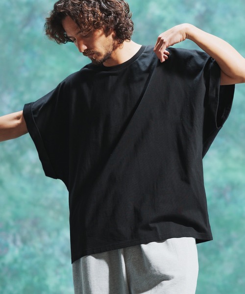 Jih Nunc（ジーヌンク）の「mt7711-ロールアップノースリーブワイドシルエットカットソー（Tシャツ/カットソー・メンズ・オレンジ/ブラック/ホワイト・M/S/L）」の3枚目の写真