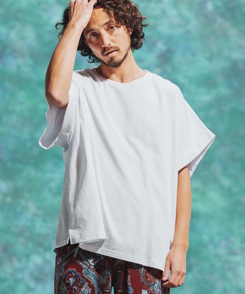 Jih Nunc（ジーヌンク）の「mt7711-ロールアップノースリーブワイドシルエットカットソー（Tシャツ/カットソー・メンズ・オレンジ/ブラック/ホワイト・M/S/L）」の4枚目の写真