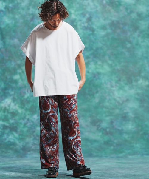 Jih Nunc（ジーヌンク）の「mt7711-ロールアップノースリーブワイドシルエットカットソー（Tシャツ/カットソー・メンズ・オレンジ/ブラック/ホワイト・M/S/L）」の7枚目の写真