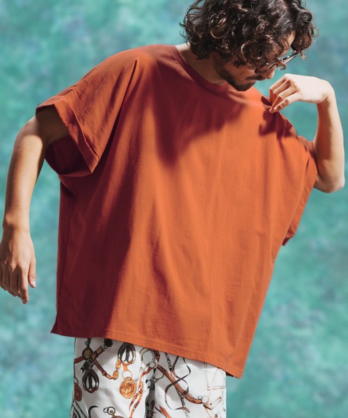 Jih Nunc（ジーヌンク）の「mt7711-ロールアップノースリーブワイドシルエットカットソー（Tシャツ/カットソー・メンズ・オレンジ/ブラック/ホワイト・M/S/L）」の10枚目の写真