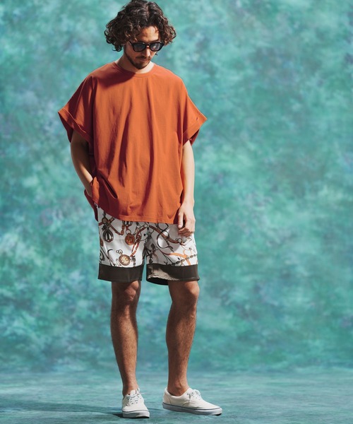 Jih Nunc（ジーヌンク）の「mt7711-ロールアップノースリーブワイドシルエットカットソー（Tシャツ/カットソー・メンズ・オレンジ/ブラック/ホワイト・M/S/L）」の11枚目の写真