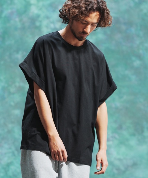 Jih Nunc（ジーヌンク）の「mt7711-ロールアップノースリーブワイドシルエットカットソー（Tシャツ/カットソー・メンズ・オレンジ/ブラック/ホワイト・M/S/L）」の13枚目の写真