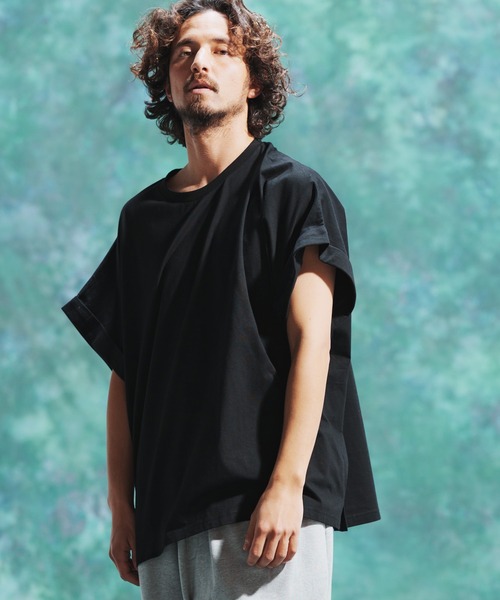 Jih Nunc（ジーヌンク）の「mt7711-ロールアップノースリーブワイドシルエットカットソー（Tシャツ/カットソー・メンズ・オレンジ/ブラック/ホワイト・M/S/L）」の14枚目の写真