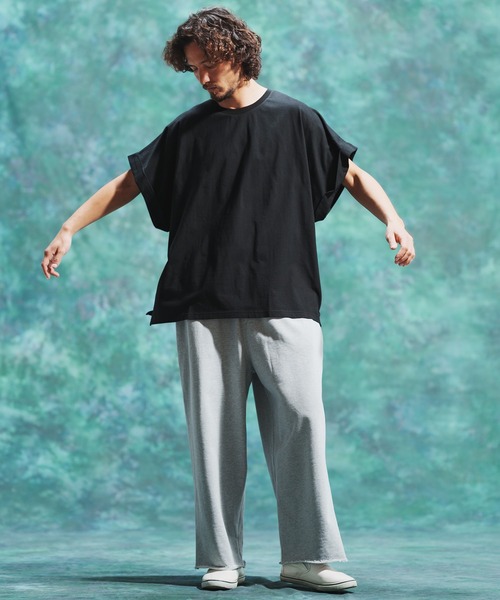 Jih Nunc（ジーヌンク）の「mt7711-ロールアップノースリーブワイドシルエットカットソー（Tシャツ/カットソー・メンズ・オレンジ/ブラック/ホワイト・M/S/L）」の15枚目の写真