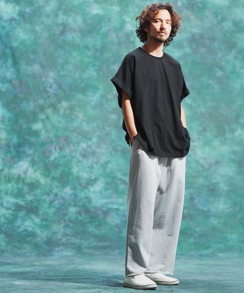 Jih Nunc（ジーヌンク）の「mt7711-ロールアップノースリーブワイドシルエットカットソー（Tシャツ/カットソー・メンズ・オレンジ/ブラック/ホワイト・M/S/L）」の16枚目の写真