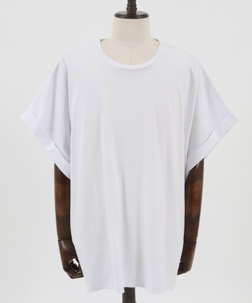 Jih Nunc（ジーヌンク）の「mt7711-ロールアップノースリーブワイドシルエットカットソー（Tシャツ/カットソー・メンズ・オレンジ/ブラック/ホワイト・M/S/L）」の18枚目の写真