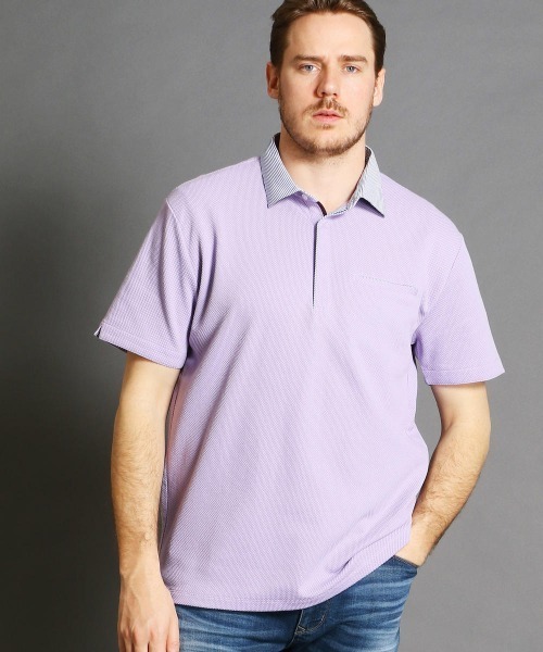 大きいサイズ＞異素材コンビネーションポロシャツ