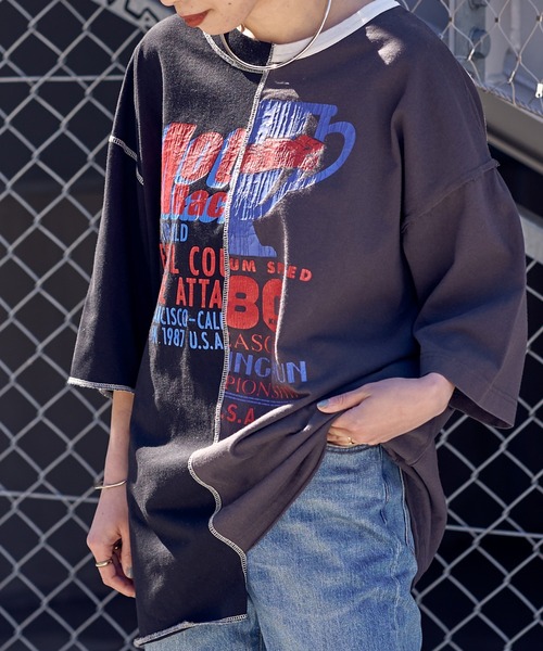 etsinta（エシンタ）の「【etsinta/エシンタ】カラーブロックリメイクTEE（Tシャツ/カットソー・レディース・ブラック/イエロー・ONE SIZE）」の5枚目の写真