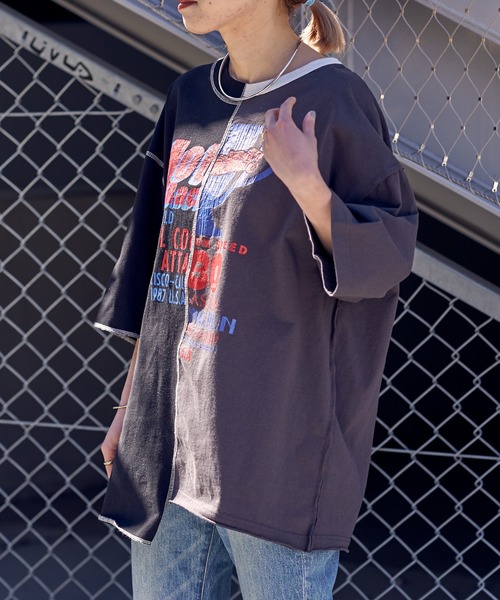 etsinta（エシンタ）の「【etsinta/エシンタ】カラーブロックリメイクTEE（Tシャツ/カットソー・レディース・ブラック/イエロー・ONE SIZE）」の6枚目の写真