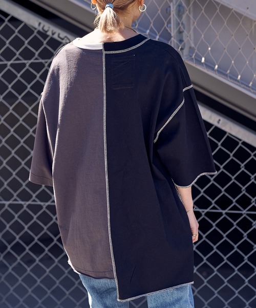 etsinta（エシンタ）の「【etsinta/エシンタ】カラーブロックリメイクTEE（Tシャツ/カットソー・レディース・ブラック/イエロー・ONE SIZE）」の8枚目の写真