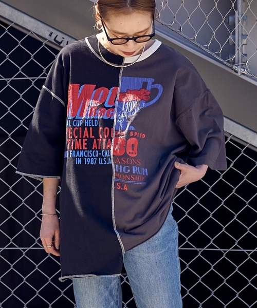 etsinta（エシンタ）の「【etsinta/エシンタ】カラーブロックリメイクTEE（Tシャツ/カットソー・レディース・ブラック/イエロー・ONE SIZE）」の4枚目の写真