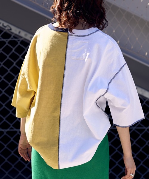 etsinta（エシンタ）の「【etsinta/エシンタ】カラーブロックリメイクTEE（Tシャツ/カットソー・レディース・ブラック/イエロー・ONE SIZE）」の17枚目の写真