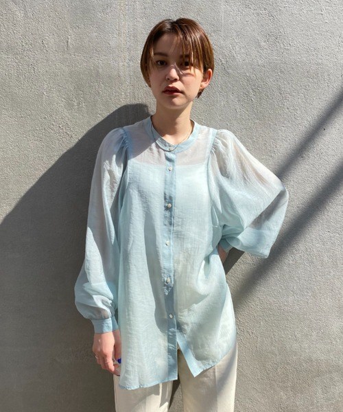 CIAOPANIC（チャオパニック）の「真夏まで着回し可能！シアーギャザーブラウス（シャツ/ブラウス・レディース・オフホワイト/ピンク/スカイブルー・FREE）」の5枚目の写真