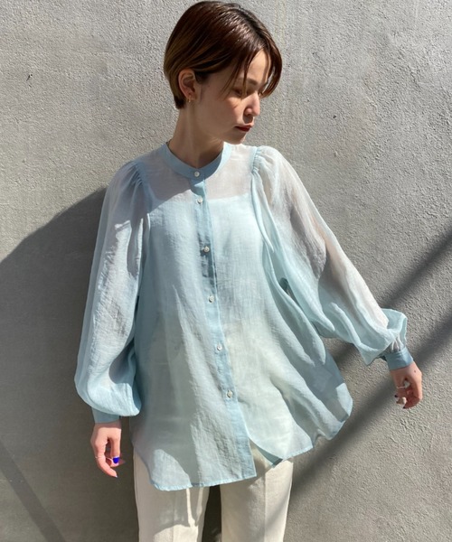 CIAOPANIC（チャオパニック）の「真夏まで着回し可能！シアーギャザーブラウス（シャツ/ブラウス・レディース・オフホワイト/ピンク/スカイブルー・FREE）」の7枚目の写真