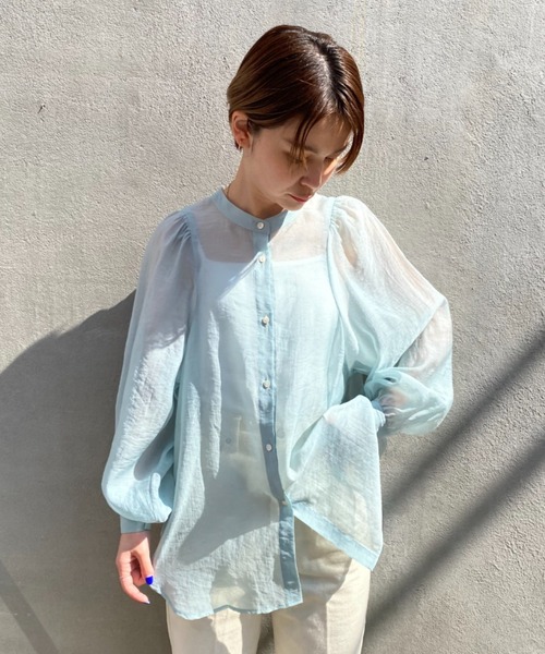 CIAOPANIC（チャオパニック）の「真夏まで着回し可能！シアーギャザーブラウス（シャツ/ブラウス・レディース・オフホワイト/ピンク/スカイブルー・FREE）」の8枚目の写真