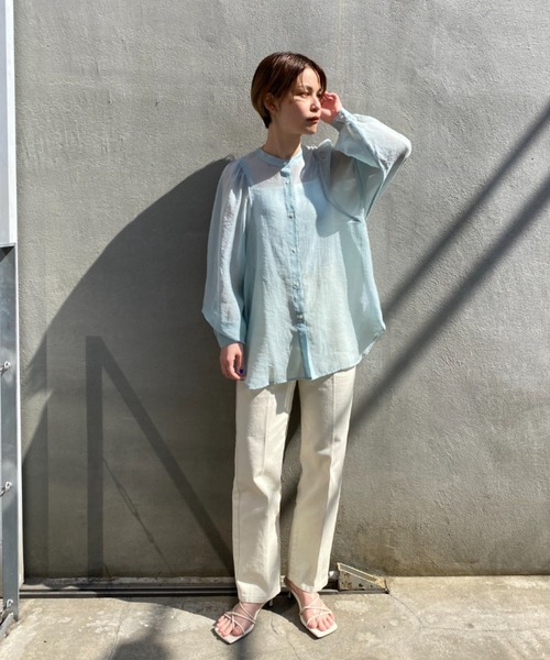 CIAOPANIC（チャオパニック）の「真夏まで着回し可能！シアーギャザーブラウス（シャツ/ブラウス・レディース・オフホワイト/ピンク/スカイブルー・FREE）」の9枚目の写真