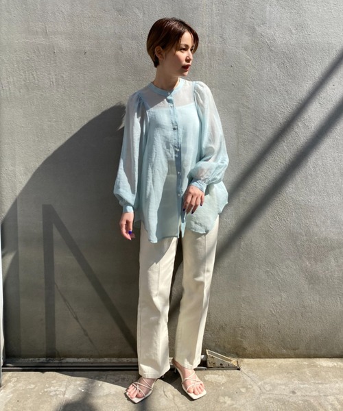 CIAOPANIC（チャオパニック）の「真夏まで着回し可能！シアーギャザーブラウス（シャツ/ブラウス・レディース・オフホワイト/ピンク/スカイブルー・FREE）」の10枚目の写真