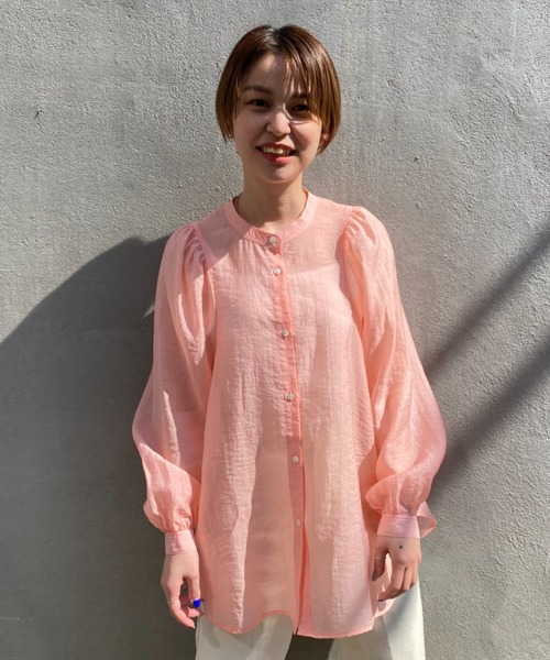 CIAOPANIC（チャオパニック）の「真夏まで着回し可能！シアーギャザーブラウス（シャツ/ブラウス・レディース・オフホワイト/ピンク/スカイブルー・FREE）」の11枚目の写真