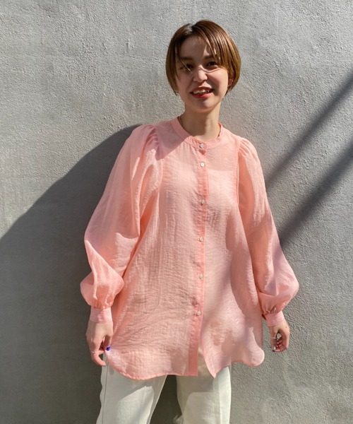 CIAOPANIC（チャオパニック）の「真夏まで着回し可能！シアーギャザーブラウス（シャツ/ブラウス・レディース・オフホワイト/ピンク/スカイブルー・FREE）」の12枚目の写真