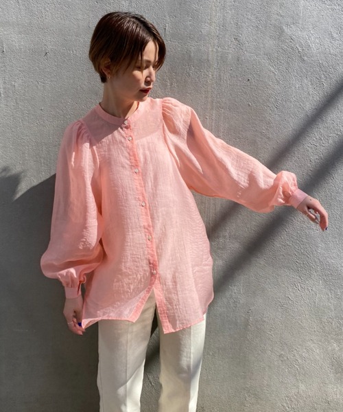 CIAOPANIC（チャオパニック）の「真夏まで着回し可能！シアーギャザーブラウス（シャツ/ブラウス・レディース・オフホワイト/ピンク/スカイブルー・FREE）」の13枚目の写真