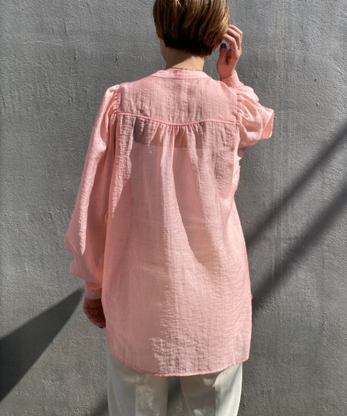 CIAOPANIC（チャオパニック）の「真夏まで着回し可能！シアーギャザーブラウス（シャツ/ブラウス・レディース・オフホワイト/ピンク/スカイブルー・FREE）」の14枚目の写真