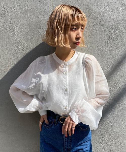 CIAOPANIC（チャオパニック）の「真夏まで着回し可能！シアーギャザーブラウス（シャツ/ブラウス・レディース・オフホワイト/ピンク/スカイブルー・FREE）」の18枚目の写真