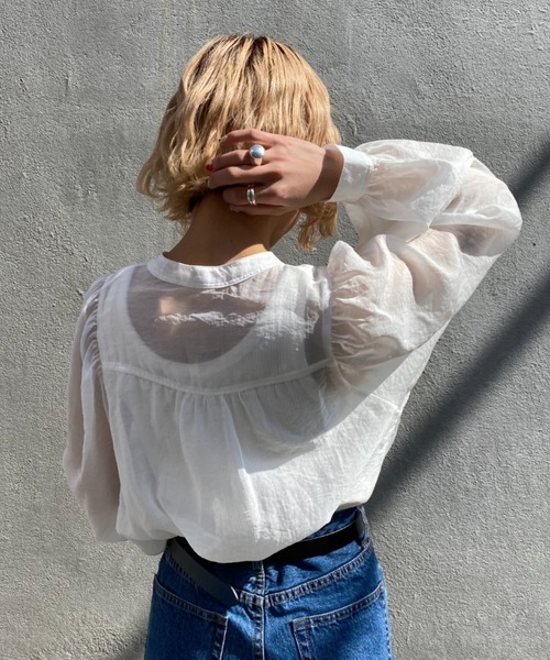 CIAOPANIC（チャオパニック）の「真夏まで着回し可能！シアーギャザーブラウス（シャツ/ブラウス・レディース・オフホワイト/ピンク/スカイブルー・FREE）」の19枚目の写真