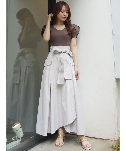 MERCURYDUO（マーキュリーデュオ）の「異素材ギャザースリーブコンパクトニット（ニット/セーター・レディース・オフホワイト/ブラック/グリーン/ラベンダー/ブラウン・FREE）」の9枚目の写真