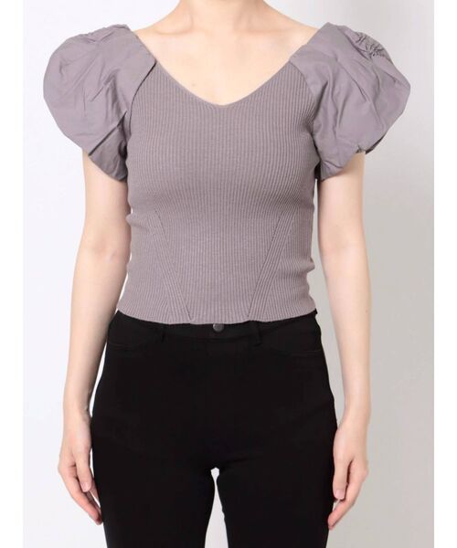 MERCURYDUO（マーキュリーデュオ）の「異素材ギャザースリーブコンパクトニット（ニット/セーター・レディース・オフホワイト/ブラック/グリーン/ラベンダー/ブラウン・FREE）」の11枚目の写真