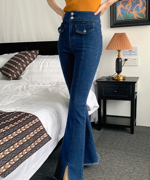 Leja（レジャ）の「【LEJA】スリットフレアハイウエストデニムパンツ（デニムパンツ・レディース・ライトブルー/ブルー・FREE）」の3枚目の写真